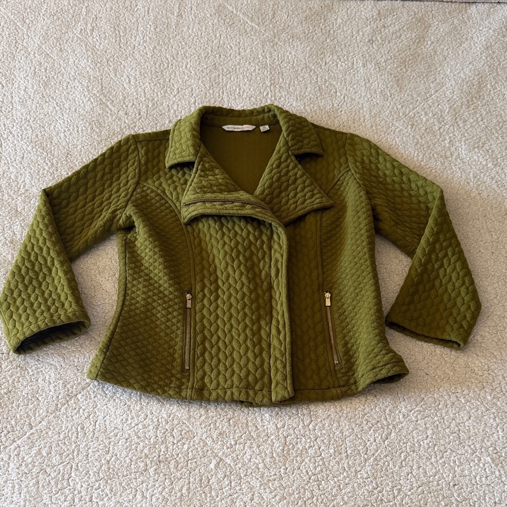 Isaac Mizrahi Live Cabincore Green Quilted Teddy Jacket XS
